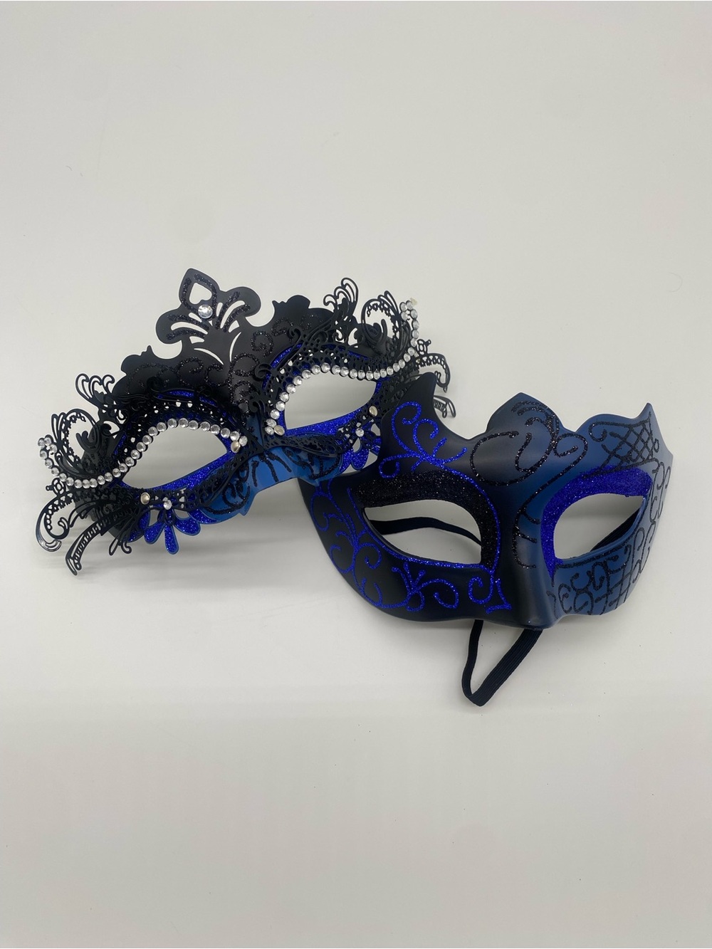 Couples Masquerade Masks Set Black Blue Rhinestone Party Costume Mask Halloween